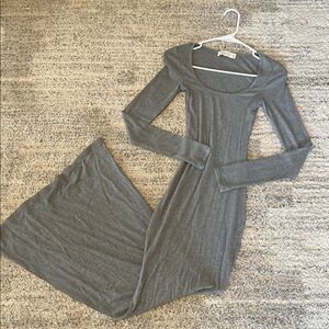 Abercrombie & Fitch heather grey super soft ribbed long sleeve tight maxi dress